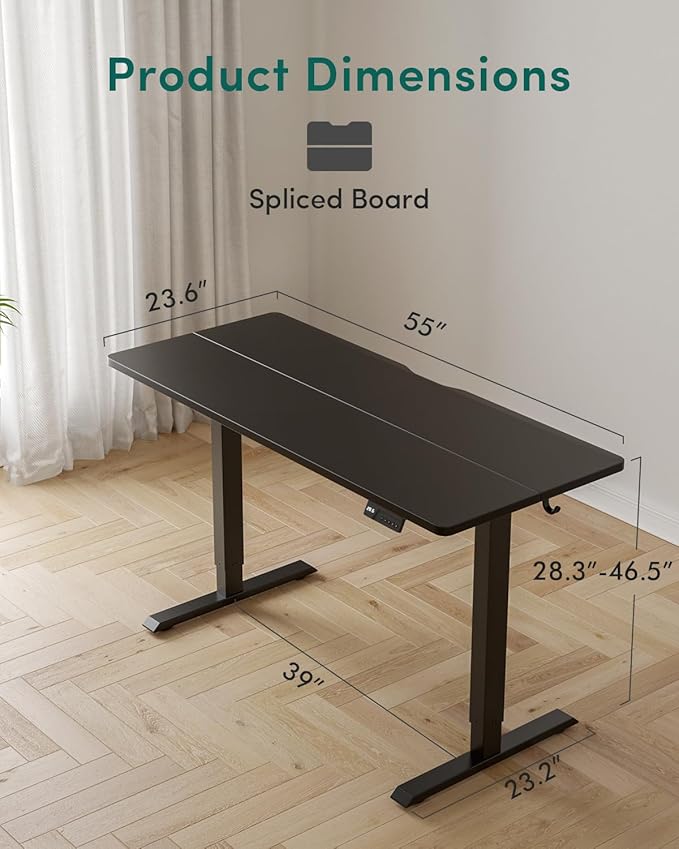 CubiCubi Electric Standing Desk, 55 x 24 Inches Height Adjustable Sit Stand Desk, Ergonomic Home Office Computer Workstation, Black
