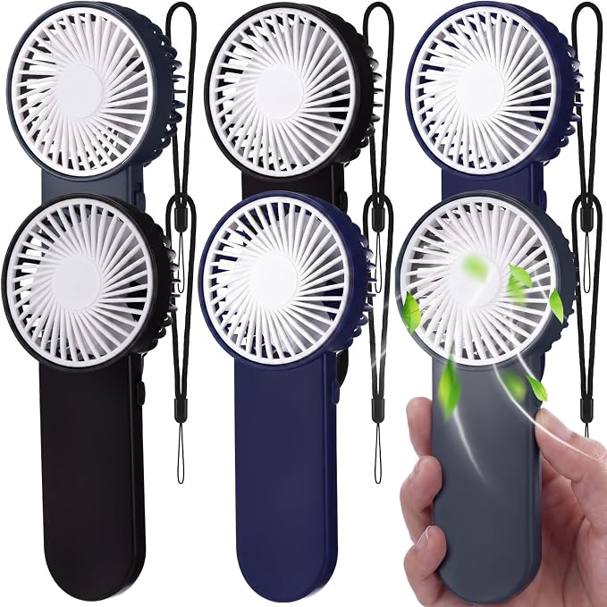 Sumind 6 Pcs Small Personal Portable Fan Mini Handheld Bulk 1 Speed Electric Cute Battery Powered for Neck Lash Makeup Women Men Travel Camping Indoor Outdoor Summer (Dark Colors)