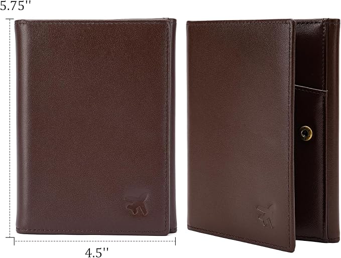 Polare Napa Leather Pilot Wallet Passport Holder RFID Blocking Tri-fold Travel Cover Document Organizer for Aviation Professionals (Coffee with AirTag Slot)
