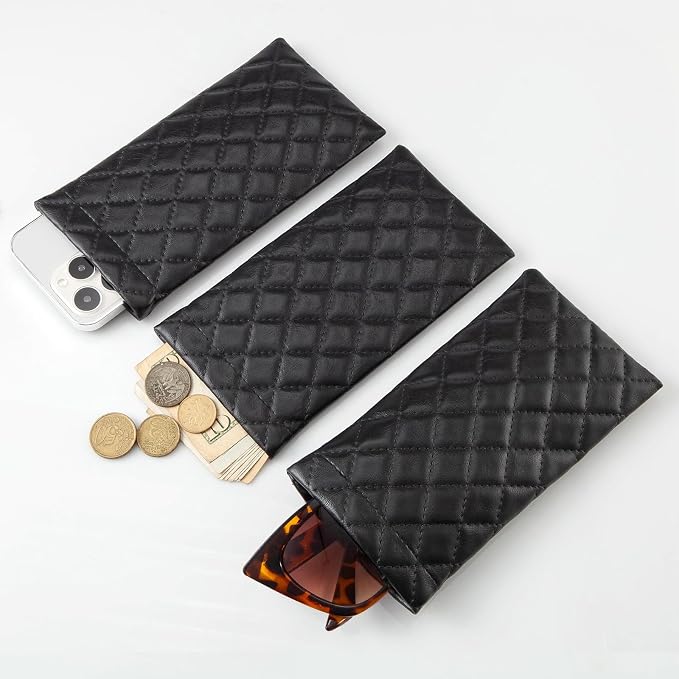 TRIUMPH VISION Eyeglass Case Glasses Case Soft Sunglass Pouch Sleeve 3 Pack | Slim Lightweight Alternative to Bulky Case, Leather Lined Protect Lens, Squeeze Easy to Use, Stylish Portable for Daily Use