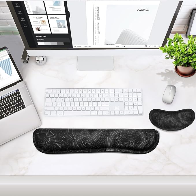 Gimars Enlarge Silky and Superfine Fabric Gel Memory Foam Keyboard Wrist Rest Set, Ergonomic Keyboard Mouse Wrist Support for Typing Pain Relief, Comfort for Office, Gaming, Computer-Map Pattern