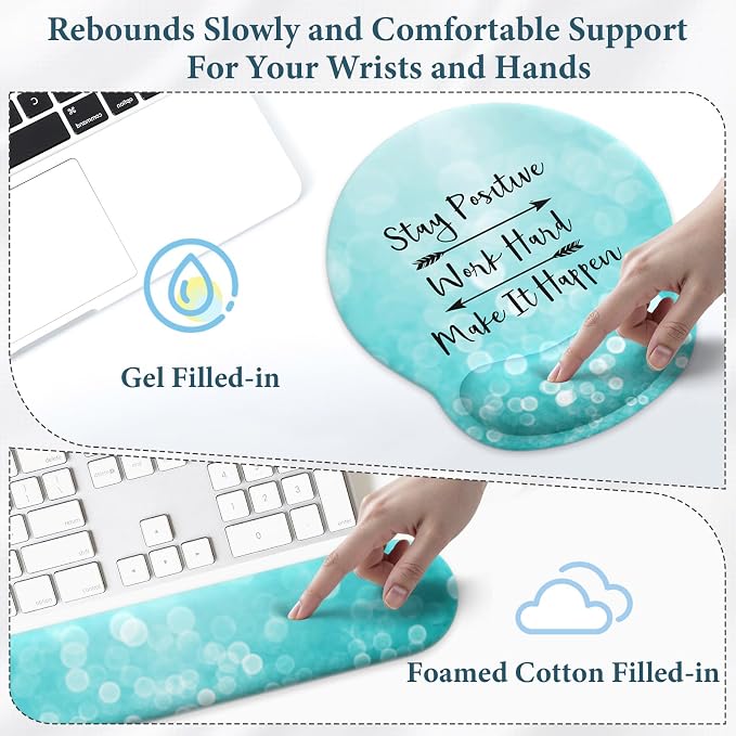 3 in 1 Ergonomic Mouse Pad and Keyboard Wrist Rest with Coaster Set-Green | Cute Large Mousepad with Gel Wrist Support for Gaming Computer Laptop Women Office Home Desk Decor