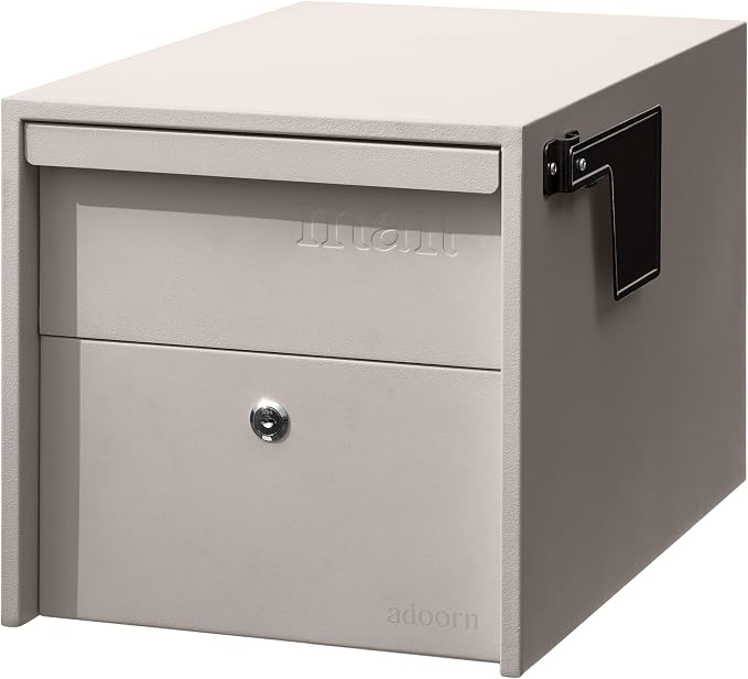 Adoorn Lockable Post Mount Mailboxes for Outside - Small Anti-Theft Locking Mailbox for Packages and Letters - Weatherproof Construction - Durable Steel - 12" H x 12" W x 18.5" D - Sandstone