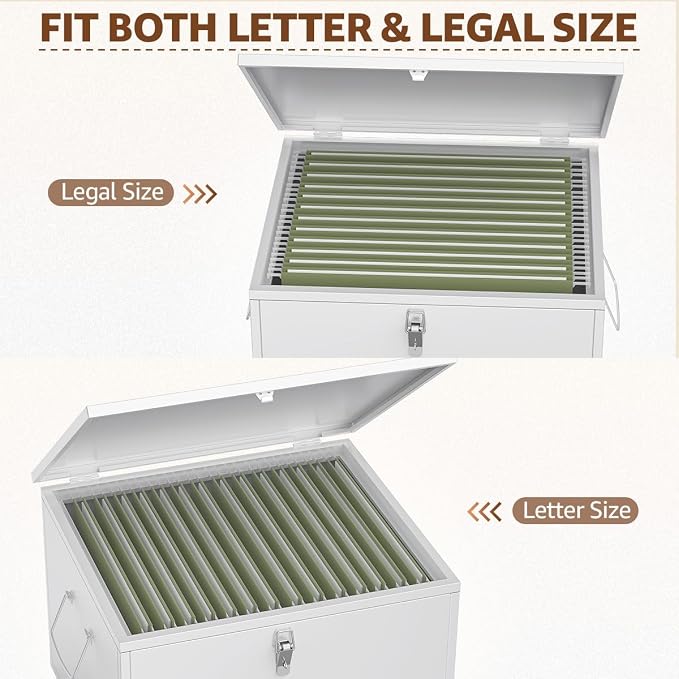 Fireproof and Waterproof Stainless Steel Hanging File Folder Box for Legal/Letter Size,Fun Storage Heavy-duty All-metal File and Document Safe,White