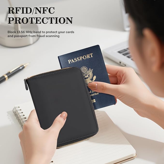CoBak Passport Holder Cover with Safe Zipper Closure | Premium Passport Wallet for Travel, RFID Blocking Card Case, Waterproof Travel Accessories for Women
