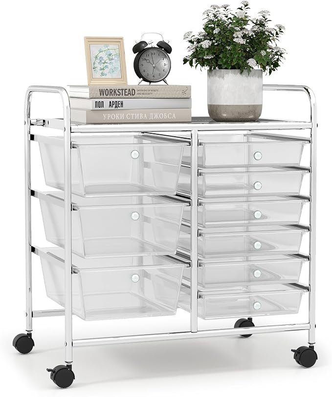 9 Drawer Rolling Storage Cart, Rolling Cart with Drawers for Classroom, Art Supply Craft Organizer on Wheel with Metal Frame & Handles for Home Office School