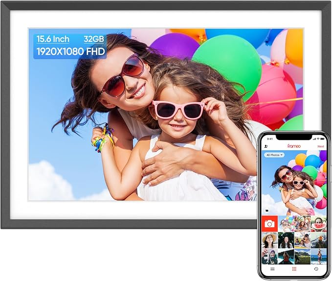 ARZOPA Digital Picture Frame 15.6" Large WiFi Digital Electronic Photo Frame with 32GB Storage, 1920x1080 FHD Touch Screen, Auto-Rotate, Share Photos or Videos Instantly via Frameo