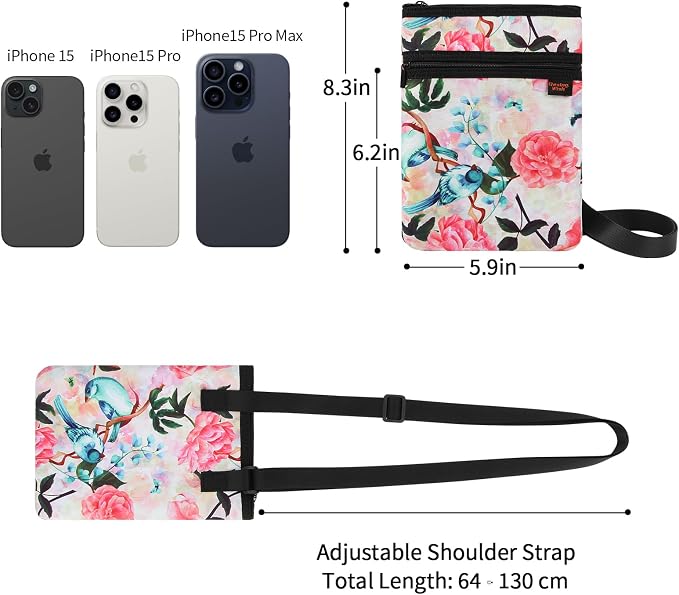 Neoprene Passport Holder Bag for Men Women Passport Pouch for Family Travel with Adjustable Shoulder Strap Travel Passport Case Bag - Rose