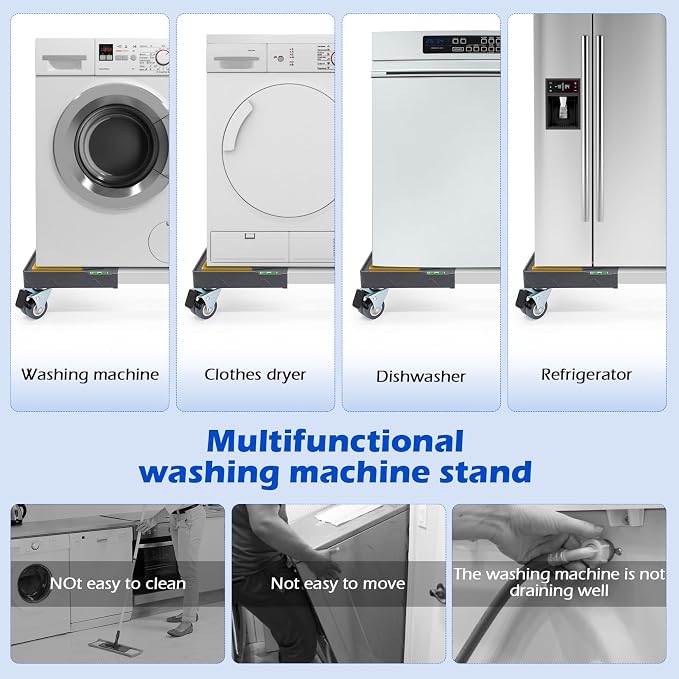 Nefish Heavy Duty Dolly for Washing Machine Adjustable Mini Fridge Stand washer Dryer Stand Mobile Roller Universal Dolly Cart with 4 Lockable Wheels Mobile Base Stand for Washer Dryer Refrigerator