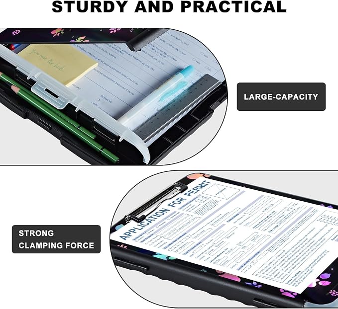 Clipboard with Storage,Storage Clipboard with Pen Holder,Heavy Duty Plastic Storage Clipboard with Low Profile Clip,Teacher Must Haves,Clipboard Folder,Office Supplies,Color Dog Paw -1347