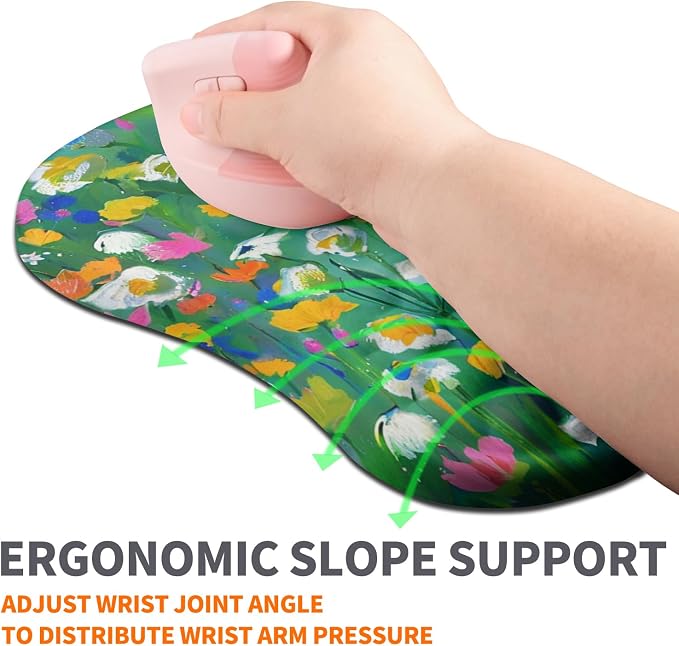 Ergonomic Joint Wrist Support Mouse Pad with Memory Foam Cushion Massage Bump, Carpal Tunnel Pain Relief Mousepad Slope Design for Wrist Rest, 11.8x7.9 in, Iris