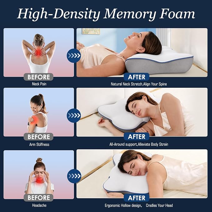 4X Cooling Cervical Pillow for Neck Pain Relief, Patented Side Sleepers | Contour Orthopedic Pillow for Neck Support, Large Ergonomic Memory Foam Bed Pillow for Sleeping, 24.8 x 14.1 x 3.54 / 5.31