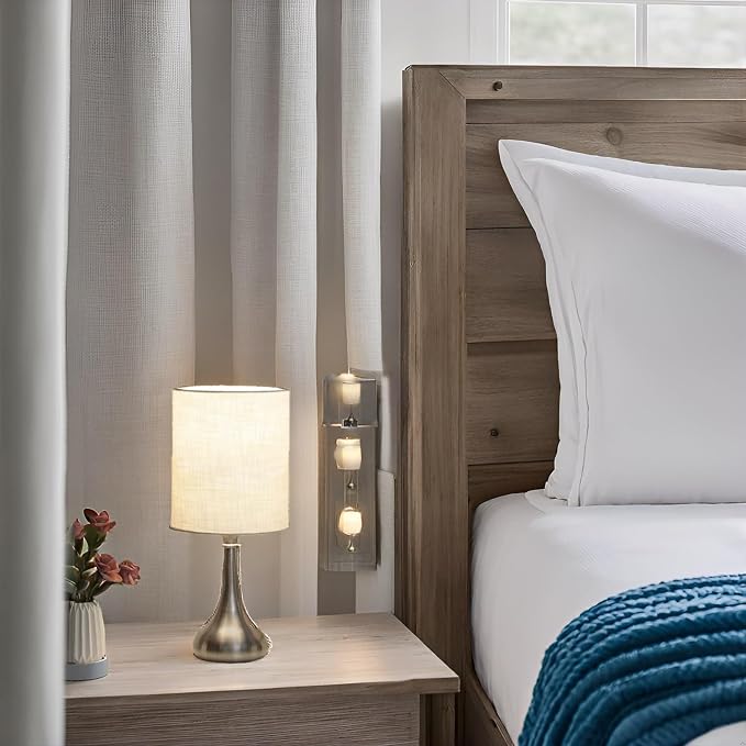 Touch Control Table Lamp, 3 Way Dimmable Simple Night Light Lamp with White Lampshade Silver Metal Base, Small Bedside Table Lamp for Bedroom, Office, Dorm, A19 9W 3000K Bulb Included
