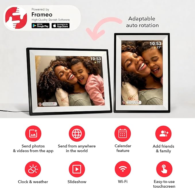 Frameo 15.6" Digital Photo Frame WiFi Picture Frame | Instant Photo and Video Sharing, Full Hd 1080p Touchscreen, Senior-Friendly, Private Family Sharing, 32gb Built-In Storage