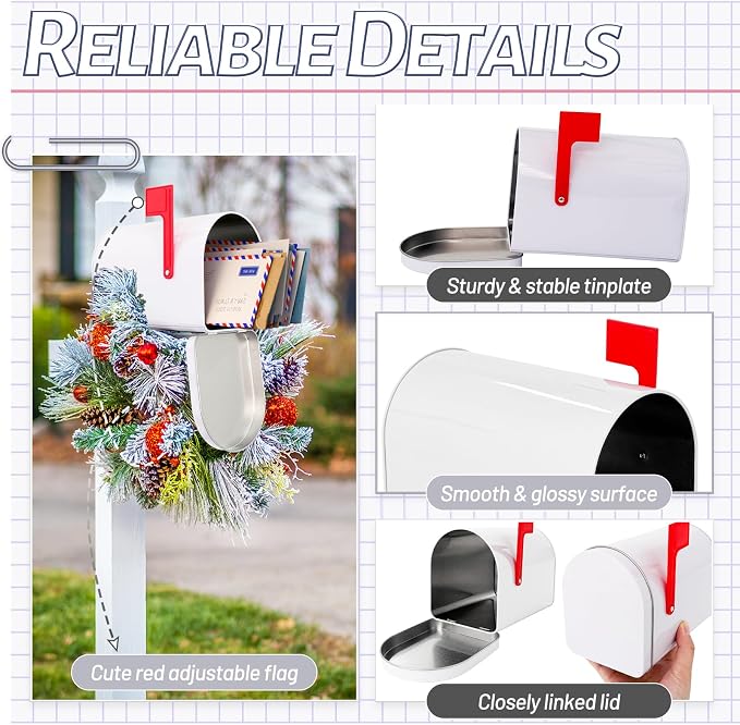 Mini Mailbox,6 x 4 Inch Small White Tin Mailboxe,Present Mail Box Decor,Outdoor Indoor,Role Playing,Mail House