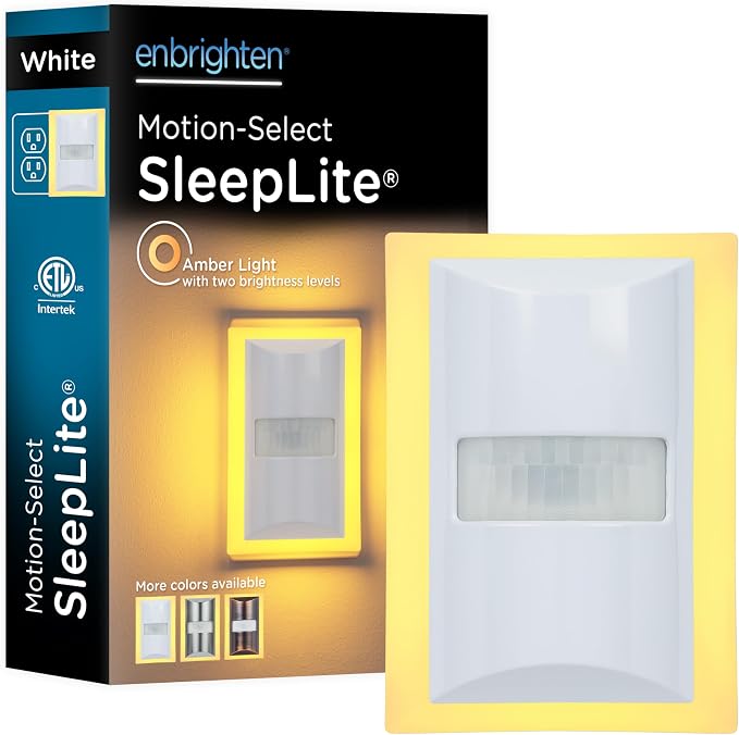 Enbrighten SleepLite Motion Sensor Night Lights Plug Into Wall Nightlight Amber Light Bathroom Bedroom Kitchen Nursery Kids Adults White