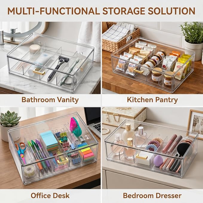 LALOBLUE Clear Acrylic Sunglasses Organizer, Stackable Eyeglass Storage Case with Gold Handles, Glasses Display Holder