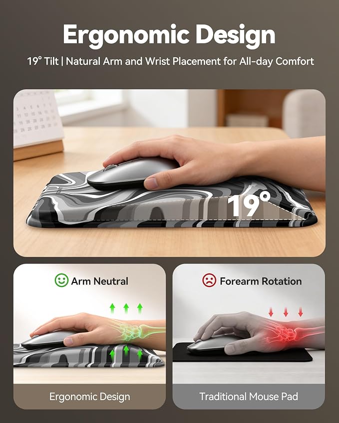 TECKNET Ergonomic Mouse Pad with Wrist Rest, Comfortable Relieves Pain | Built-in Memory Foam and Ergonomic Slope Design Relieves Carpal Tunnel Syndrome Pain, Mousepad for Office Gaming