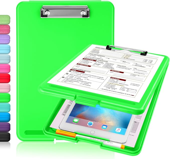 Sooez Clipboard with Storage, Plastic Nursing Clip Board, 8.5" x 11", Work | Sturdy Clipboards Foldable, Cute Hanging Clip Board Case, Teacher, Classroom Must Haves, Office School Supplies, Women & Men