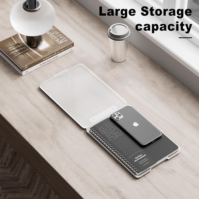 Hongri A5 Clipboard with Storage, Metal Retractable Pen Holder, Translucent | 6 x 9'' Nursing Plastic Foldable Clip Board, Size 9.4 x 6.1 x 0.9 in, Menu Box for Work, Office & School Supplies