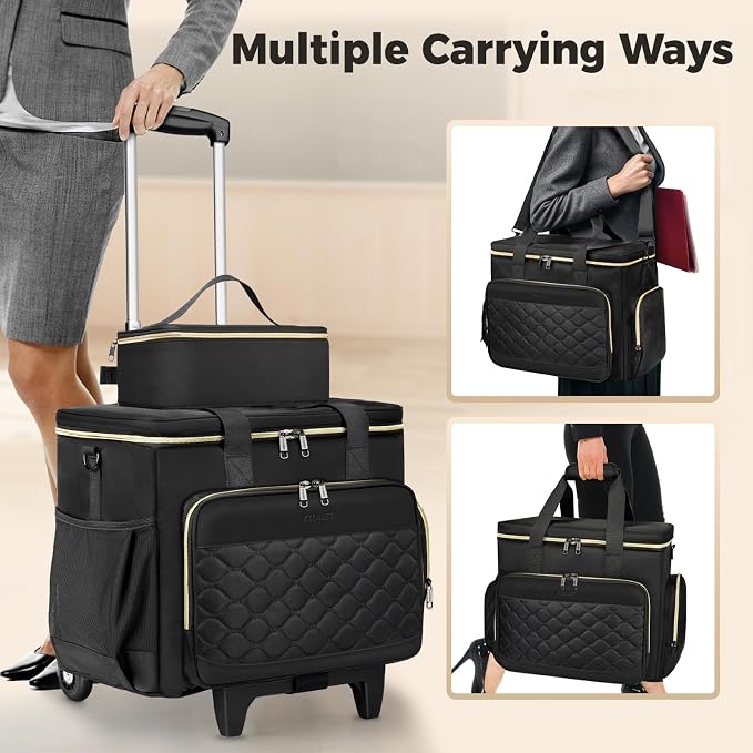Ytonet 15.6" Teacher Rolling Bag with Insulated Lunch Bag, Bag with Wheels | Rolling Tote Bag for Work with Detachable Dolly, Large Rolling Laptop Bag for Women, Roller Craft Bag, Travel, Teacher Cart