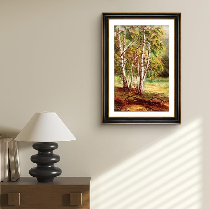 Golden State Art, 13x19 Photo Frame With Mat for Pictures 11x17 and Real Glass (Black With Antique Gold Trim - White Color Mat, 1.25 Inch Frame Border)