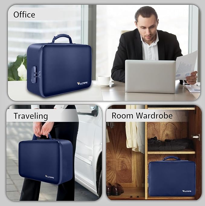 Fireproof Document Bag with Lock - 5200°F Heat Resistant & Waterproof Document Bag with 3 Layers, Portable Fire Proof File Box for Documents, Laptop, Passports & Certificates - Home & Travel (Blue)