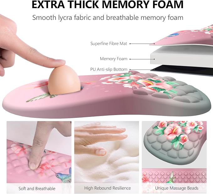 Mouse Pad with Wrist Rest & Keyboard Wrist Rest, Memory Foam