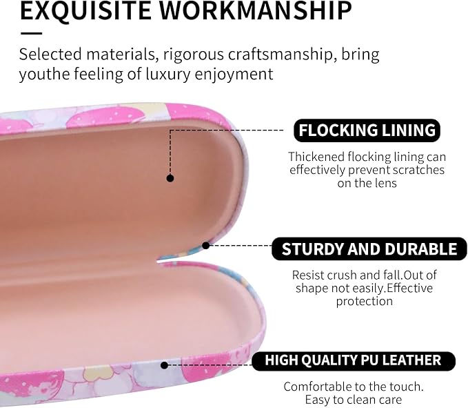 PERFECTSIGHT Hard Shell Eyeglasses Case, PU Leather Protective Glasses Case, Cute Eyeglass Case for Women Men Girls
