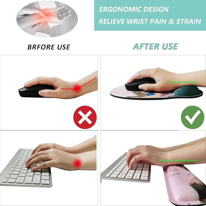 Keyboard Wrist Rest Pad Mouse Pad with Wrist Support Set of 3, Mousepad with Non-Slip Rubber Base, Ergonomic Memory Foam Mouse Wrist Cushion Support for Home Office Laptop Computer Gaming, Sunrise