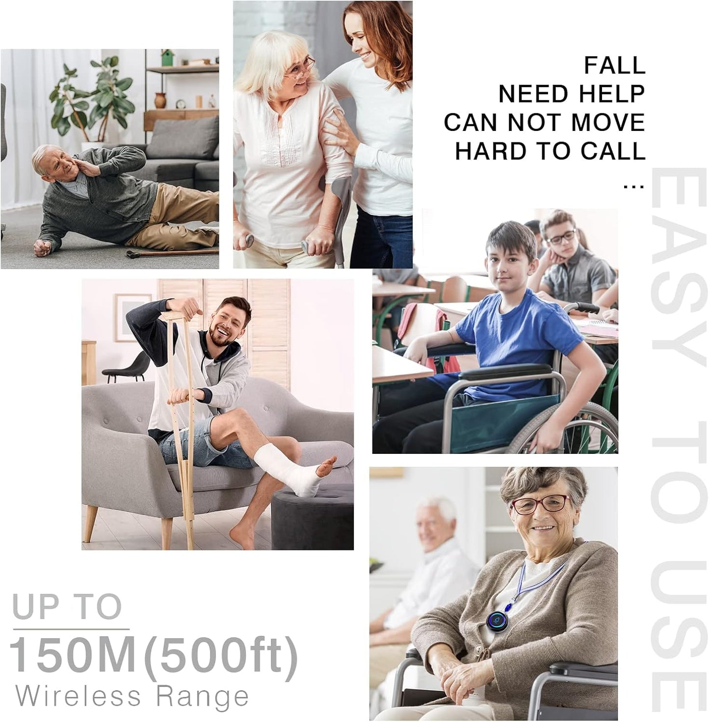 Caregiver Pager, Wireless Call Button for Seniors/Elderly at Home, 2 SOS Buttons + 2 Receivers Medical Life Alert System, Emergency Panic Call Bell, Nurse Calling & Patient Assistance Alarm