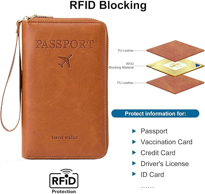 Passport Holder for Travel Women and Men RFID Blocking Passport Holder with Zipper Multi-functional Passport Wallet Passport Case Passport cover Travel Essentials