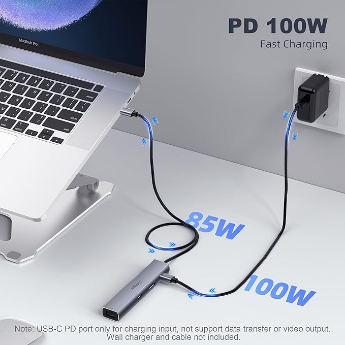 intpw USB C to USB A Hub 6 Ports with 4K HDMI Ethernet 100W PD Type C Hub USB 3.0 5Gbps Aluminum Adapter Multiport USB C Hub for Laptop, Mac, iPad, PC (1.97FT(6in1,HDMI 4K))