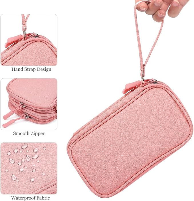 Electronic Organizer Travel Cable Accessories Bag, Electronic Organizer Case, Electronic Accessories Organizer Bag for Power Bank, Charging Cords, Chargers, Mouse, USB Cable, Earphones (Light Pink)