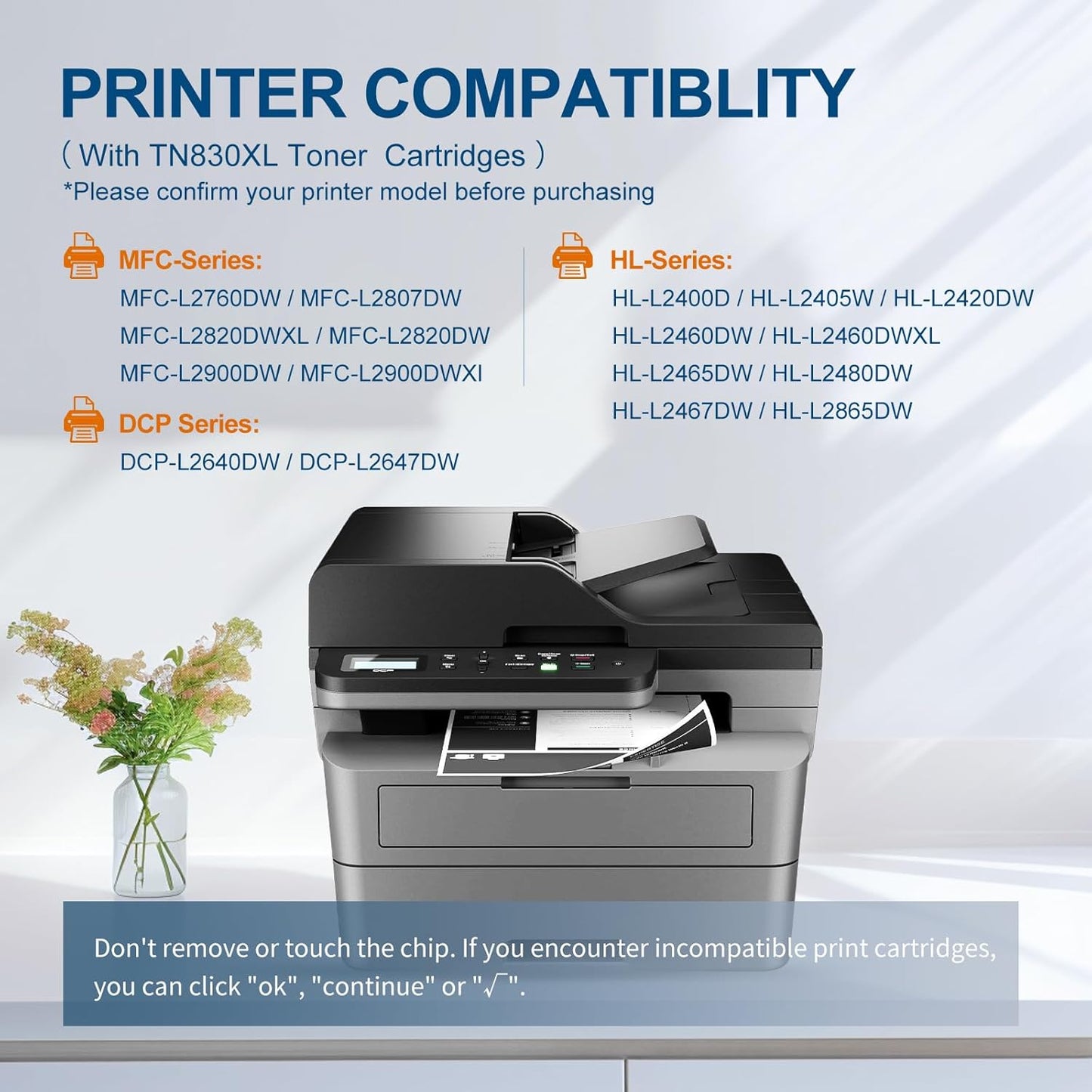 TN830XL Toner Cartridge Replacement for Brother TN830XL TN-830 TN830 TN 830 Toner Work with HL-L2460DW DCP-L2640DW HL-L2480DW HL-L2400D HL-L2405W MFC-L2820DW Printers (2 Black)