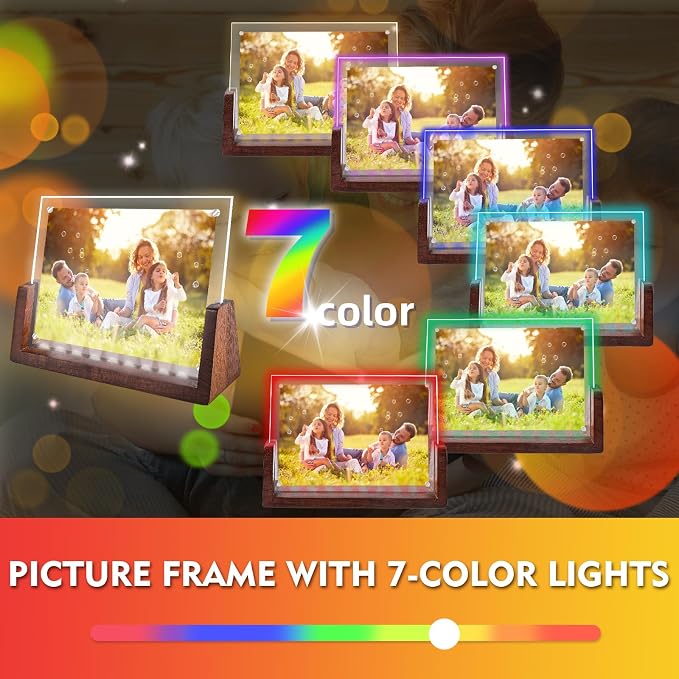 Light Up Picture Frame 5x7 with Led Clor-Changing- Cute Photo Frame Gifts for Couple, Girl Friend or Family, Clear Acrylic Frames Fits Photos of 4 x 6 or 5 x 7 In (Horizontal) , Lovely Lamp Decor