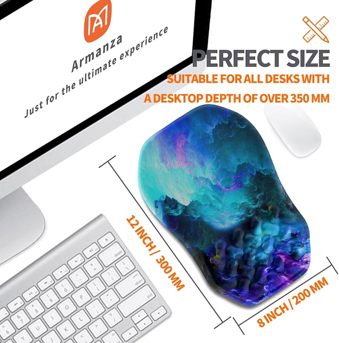 Ergonomic Slope Mouse Pad Wrist Support, Wrist Rest Mousepad for Carpal Tunnel Pain Relief with Massage Bulge and Slow Rebound Memory Foam (12x8 inch, Nebula)