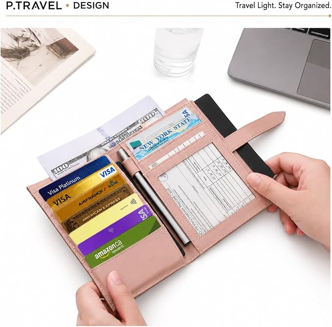 Passport Holder for Family,RFID Travel Document Organizer for Women,RFID Passport Wallet with Airtag Holder,Family Passport Protector Case, Anti-Lost Travel Essentials