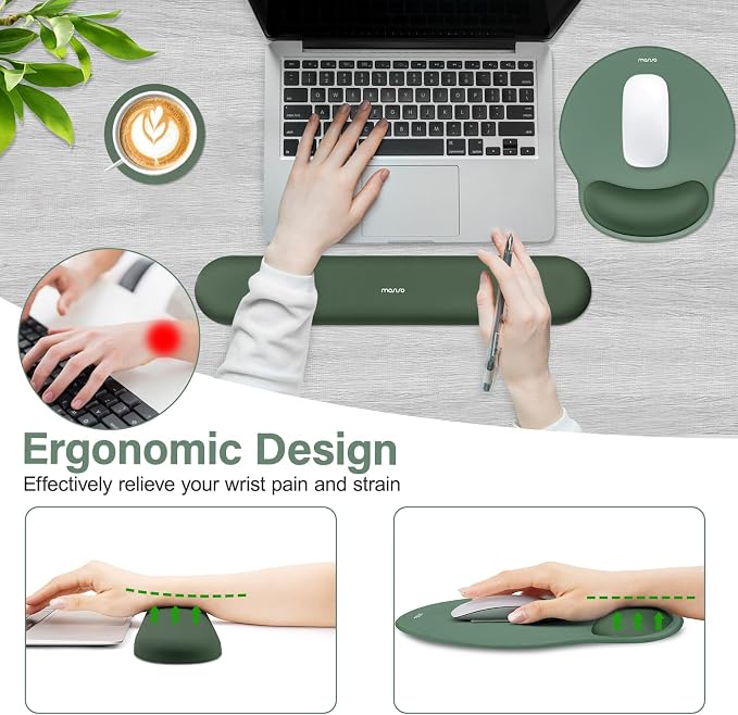 MOSISO Wrist Rest Support for Mouse Pad&Keyboard Set, Midnight Green | Circle Curved Ergonomic Mousepad Non-Slip Base Home/Office Pain Relief&Easy Typing Pad with Soft Cloth&Silicone Lining
