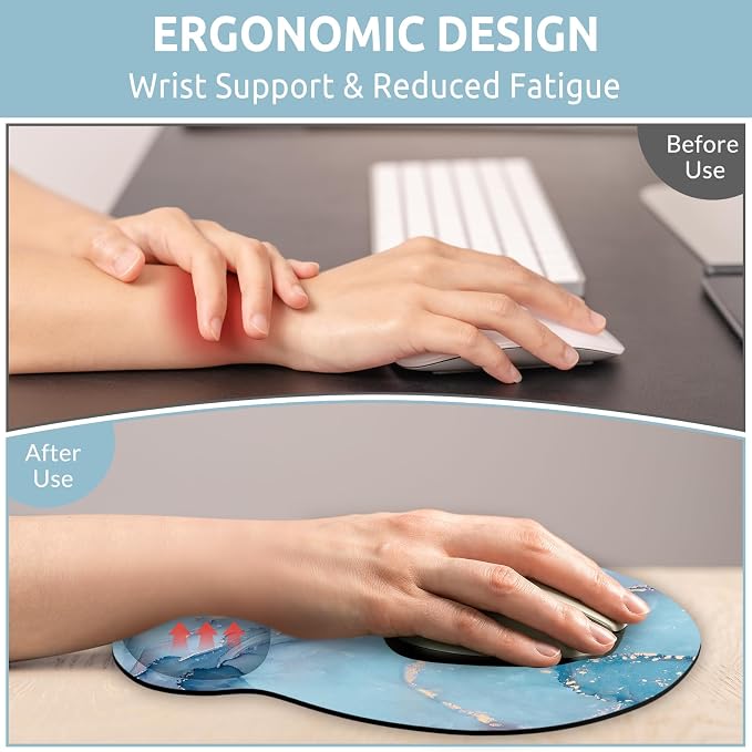 KONVINIT Ergonomic Mouse Pad with Wrist Rest, Small Mousepad with Non-Slip Rubber Base and Smooth Surface, Blue Mouse Pads for Desk, Office Desk Accessories