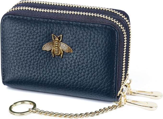 imeetu RFID Credit Card Holder, Small Card Wallet Women, Leather Card Case | Genuine Leather Women's Card & id Cases, Change Coin Purse with Zipper Keychain id Window, 20 Colors & 3 Styles, Daily, Gifts
