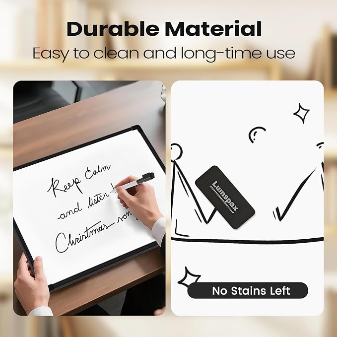 Black Frame Small Dry Erase Board for Wall, 16" x 12" Double-Sided Hanging Whiteboard with 4 Markers, 4 Magnets and 3 Mini Sticky Notes, Portable Whiteboard for Kids, School, Home, Office