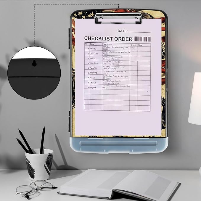 Clipboard with Storage,Storage Clipboard with Pen Holder,Heavy Duty Plastic Storage Clipboard with Low Profile Clip,Teacher Must Haves,Clipboard Folder,Office Supplies,Horse and American Flag
