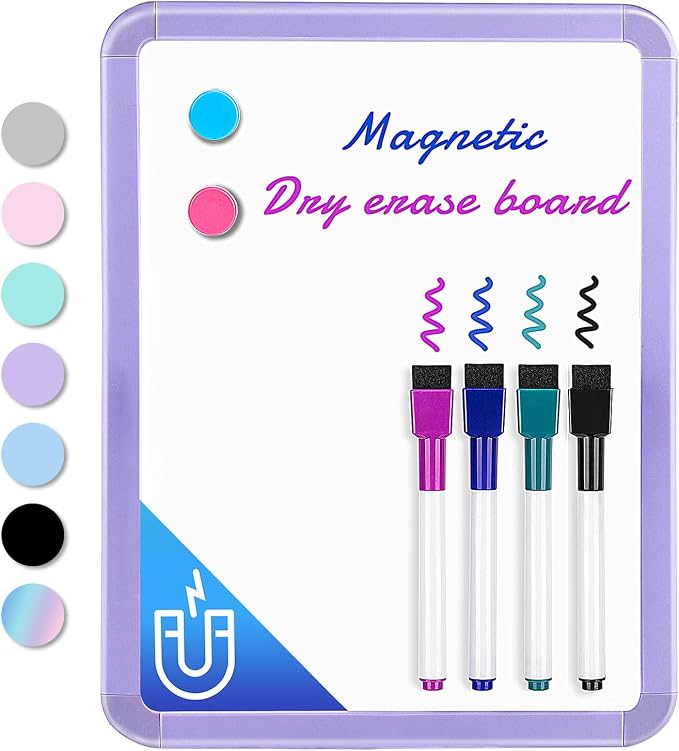 VUSIGN Magnetic Dry Erase Board, 8.5 x 11 Inches White Board, Purple | Includes 4 Dry Erase Markers, Small Mini White Board for Students Fridge Wall Locker