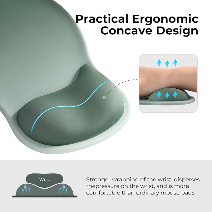 EooCoo Mouse Pad with Gel Wrist Rest, Ergonomic Mousepad Wrist Alignment | Middle Concave Design for Natural Wrist Alignment, Non-Slip Base Mousepad, Carpal Tunnel Relief, Office Desk Accessories
