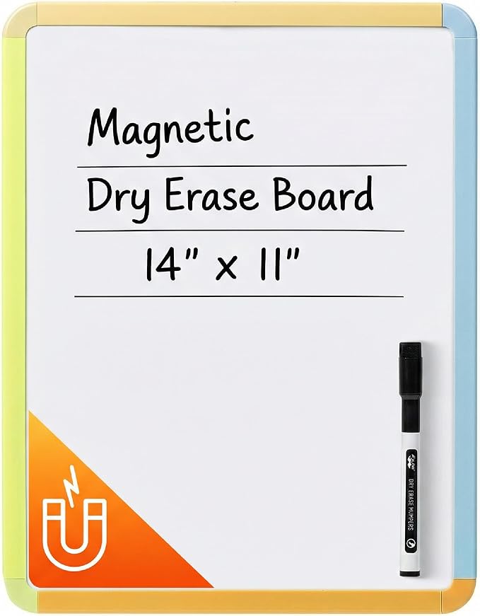 Mr. Pen- Dry Erase Board, 14” x 11” with a Black Dry Erase Marker | Citrus Frame, Small Mini White Board for Students, Fridge, Wall, Locker, Includes Double Sided Tapes
