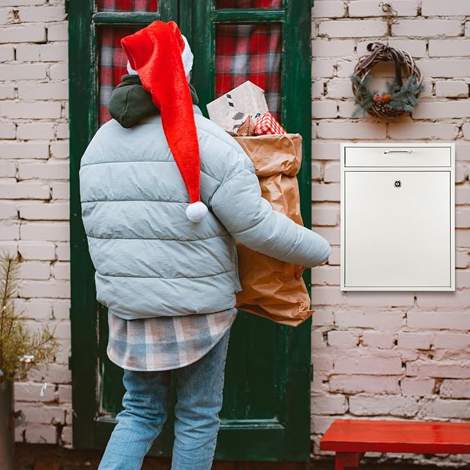 Yaocom Locking Mailbox with Key for Outdoor 18 x 15 x 7 Inches Large Wall Mount Mail Box with Lock Security Mail Drop Metal Collection Boxes Hanging Secure Postbox(Creamy White)