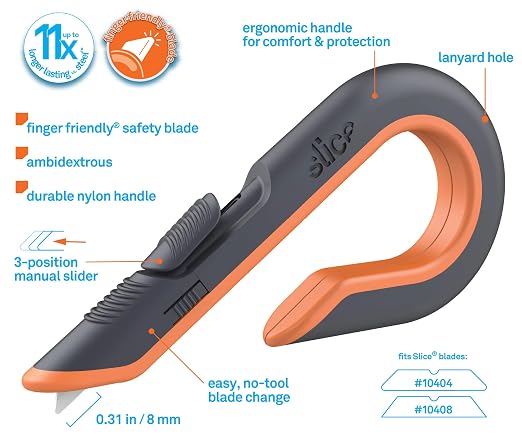 Slice 10503 Box Cutter, Retractable, Utility Knife, Finger Friendly edge, Stays Sharp up to 11x Longer Than Metal , 6 Pack