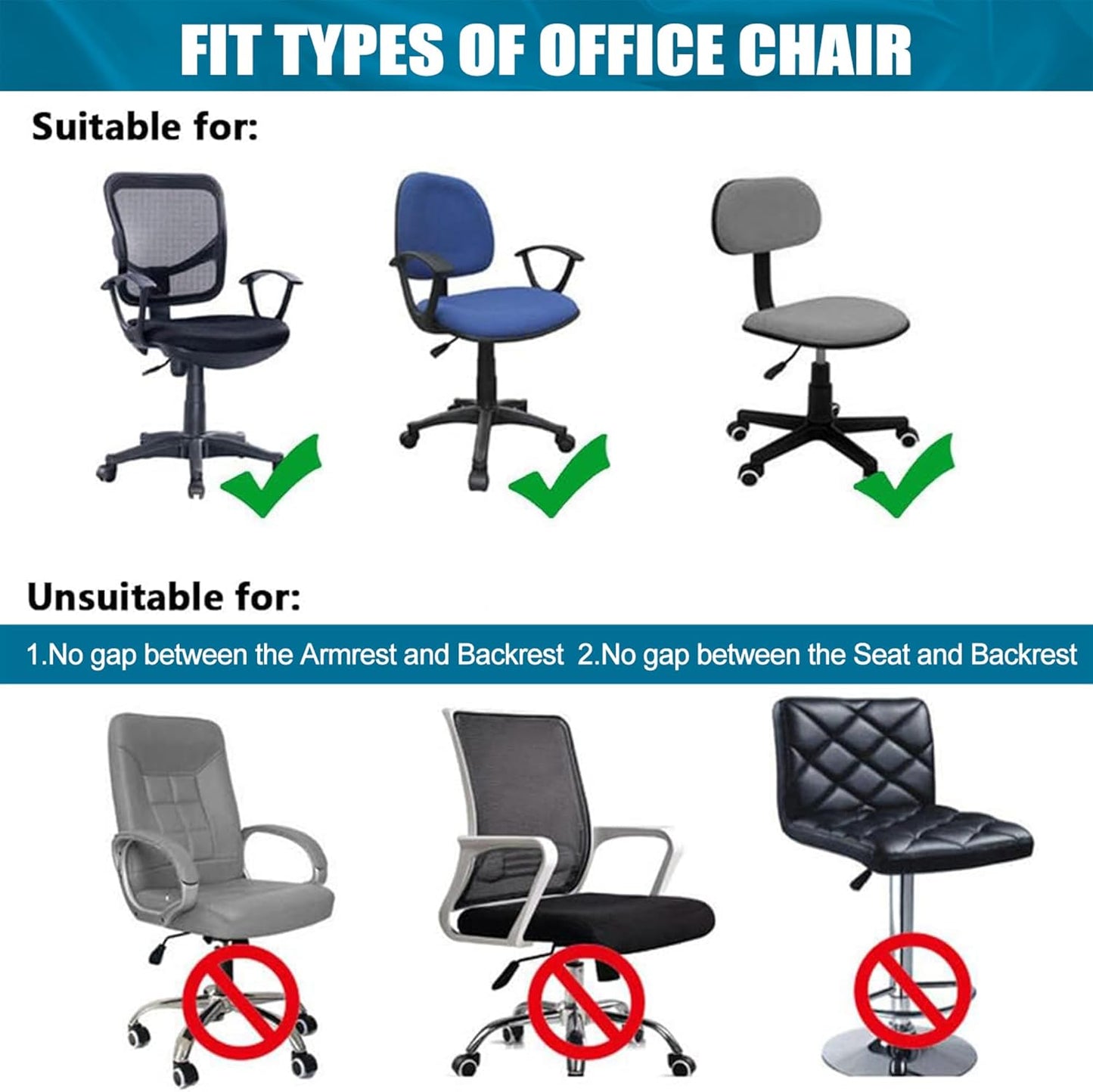 Smiry Stretch Printed Office Computer Chair Covers, Universal Washable Removable Desk Rotating Chair Slipcovers Protector, Seat + Backrest Cover - Navy Blue