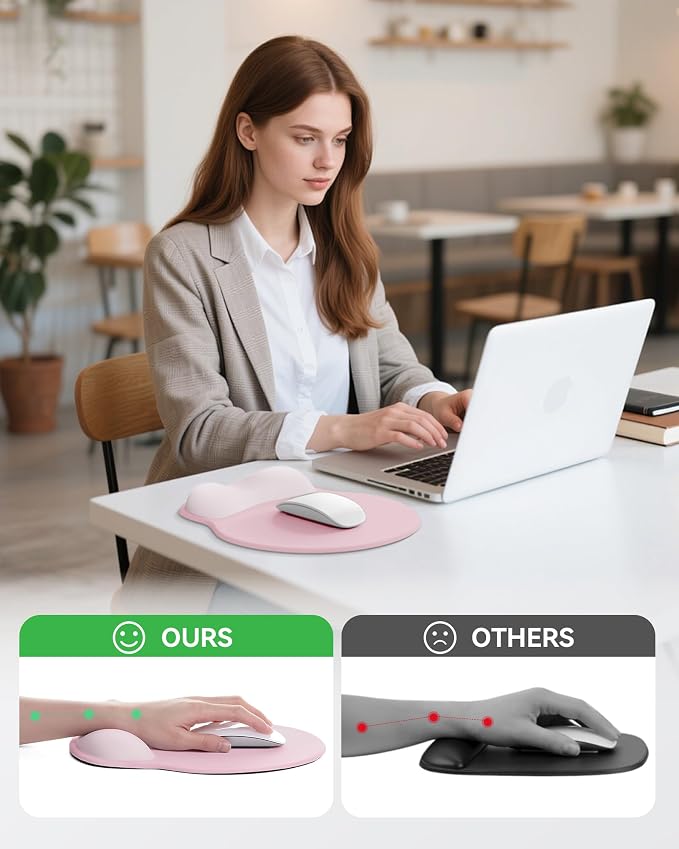 Mouse Pad with Wrist Rest for Desktop Large Ergonomic Mouse Mat(PinkxPink) | 10.6''L x 9''W Size, Gel Wrist Support, Non-slip Base, Washable Surface, Laptop Mousepad